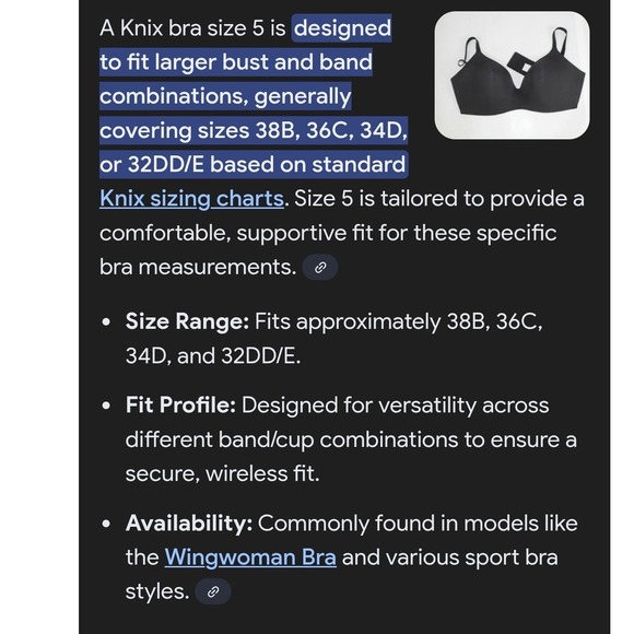 Knix Size 5 Wingwoman Black Wire Free Support Lightly Padded Molded Cup Bra - Picture 3 of 10